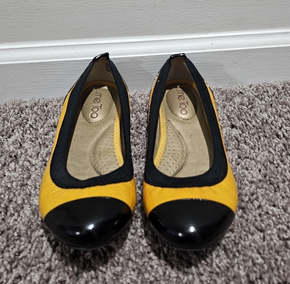 Me Too Yellow and Black Cap Toe Ballet Slippers Size 6m